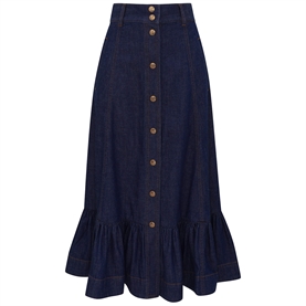Zimmermann Aster Denim Frill Midi Nederdel, Ink